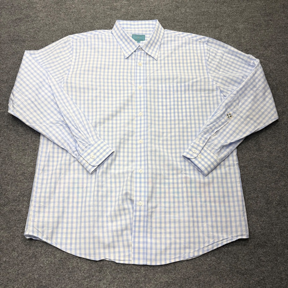Castaway Nantucket Island Mens XL Blue White Gingham Cotton Button Down Shirt